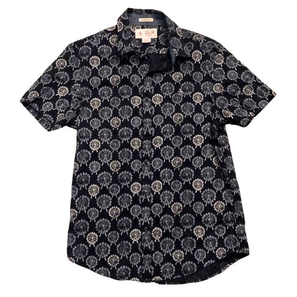 Penguin Shirt Button Up Down Navy Blue Ferris Wheel Print Short Sleeves Small - Picture 1 of 8
